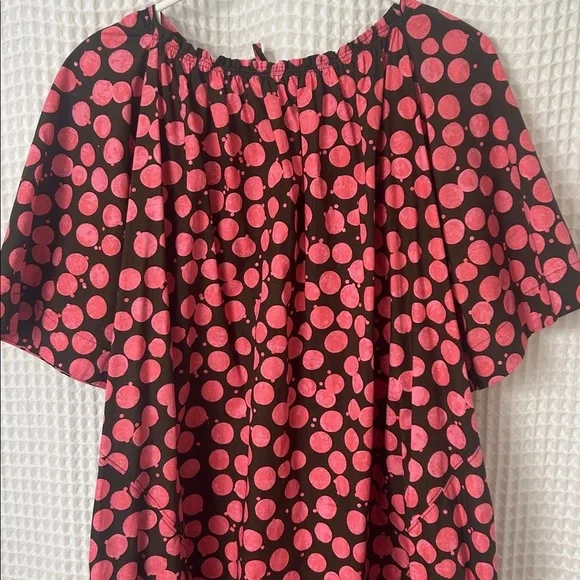 Free People Jodie Printed Tunic Small Chocolate Pink Dot Flowy Oversized - Picture 7 of 13